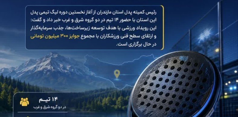 استارت لیگ پدل مازندران با حضور ۱۴ تیم؛ رقابت ۲۰۰ ورزشکار در مسیر رسیدن به سکوی قهرمانی